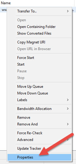 uTorrent properties